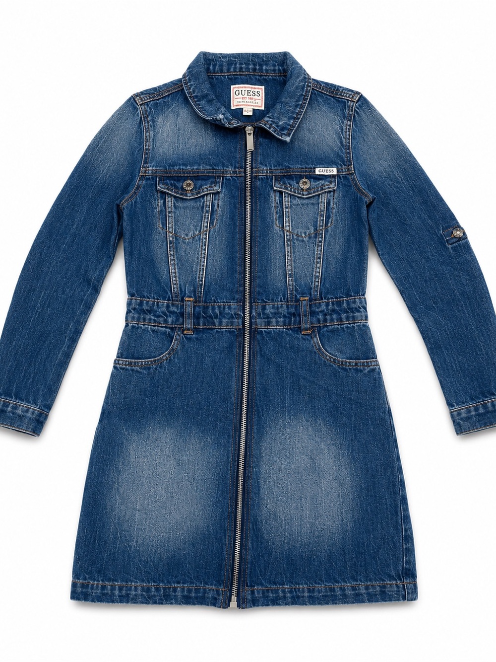 GUESS Girls Denim Zip Front Dress NWT Size 8 100% Cotton Jean Dress